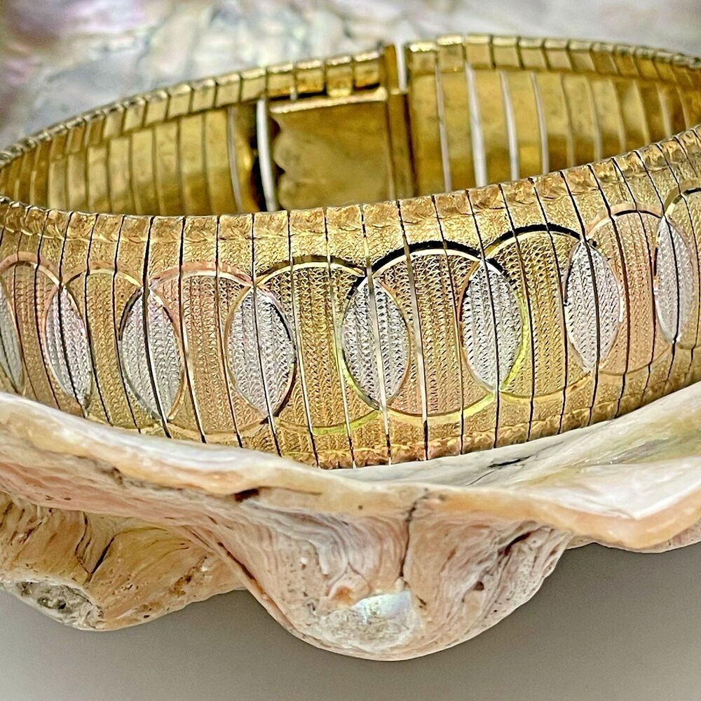 Milor Bracelet Tri Color Circles Pattern Vermeil over Sterling 925 Silver Link